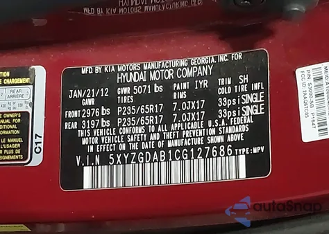 2012 Hyundai Santa Fe Gls from USA, damaged, VIN 5XYZGDAB1CG127686